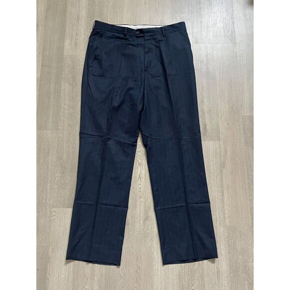 MEN SANTORELLI Plaid PANTS SIZE 35 Virgin WOOL MADE IN ITALY BLUE